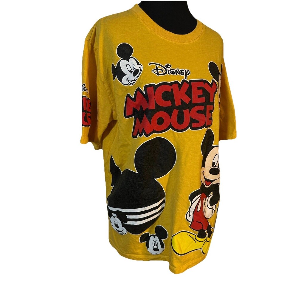 Walt Disney World Men L/XL Mickey Mouse All Over Print Tee Shirt Yellow NWOT - Picture 3 of 9